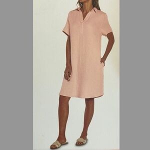 Three Dots Double Gauze 100% Cotton Shirt Dress Light Pink Sz XXL